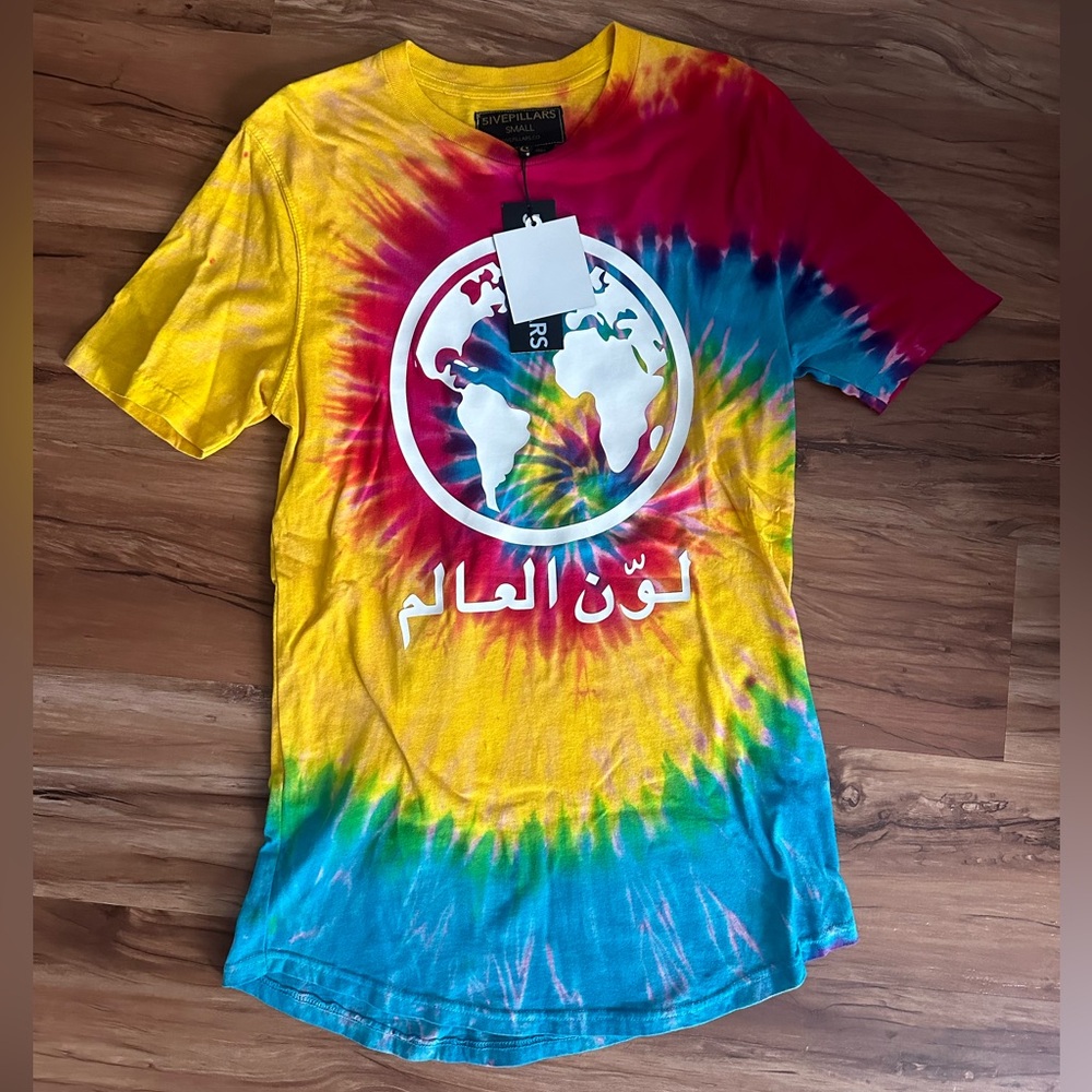 Color the world tie dye Arabic script shirt size small brand new with tags